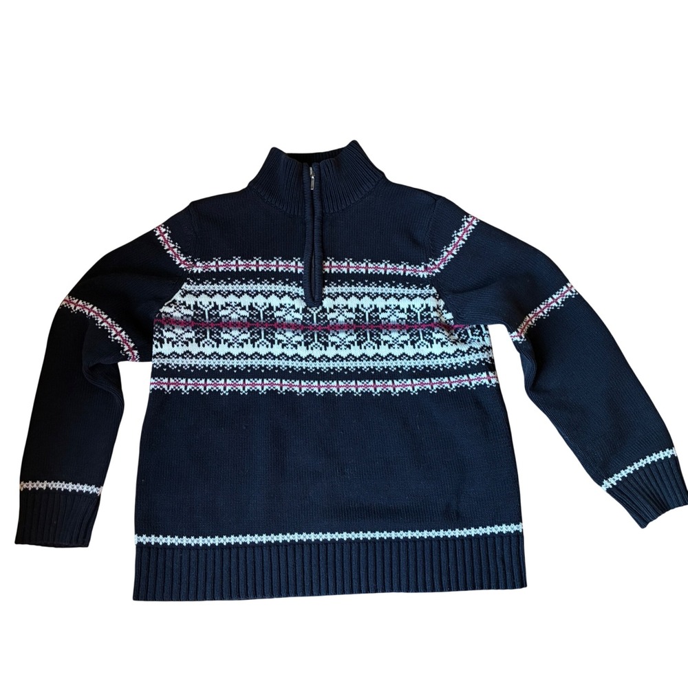 Fair Isle Navy & Red Quarter Zip Sweater Mens Size M Nordic Holiday Outdoors